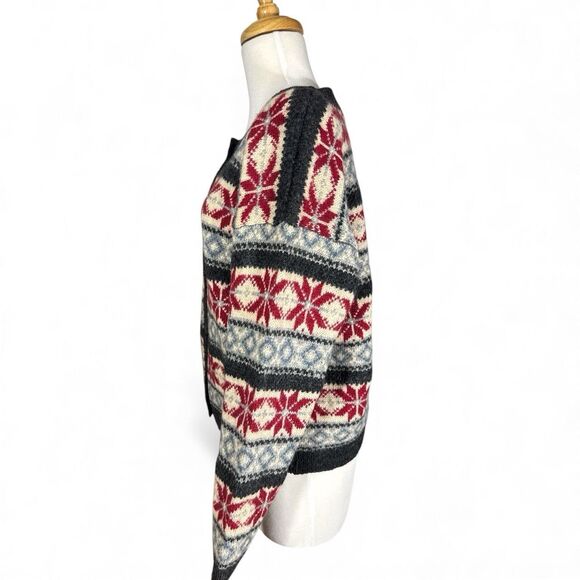 Paul Harris Shetland Wool Nordic Snowflake Button Up Cardigan Sweater Jacket - Picture 2 of 4